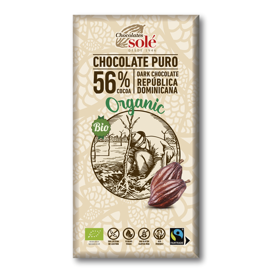 Chocolate negro 56% Eco (100gr) CHOCOLATES SOLÉ | F-  J23001 | MUNDO ECOLÓGICO