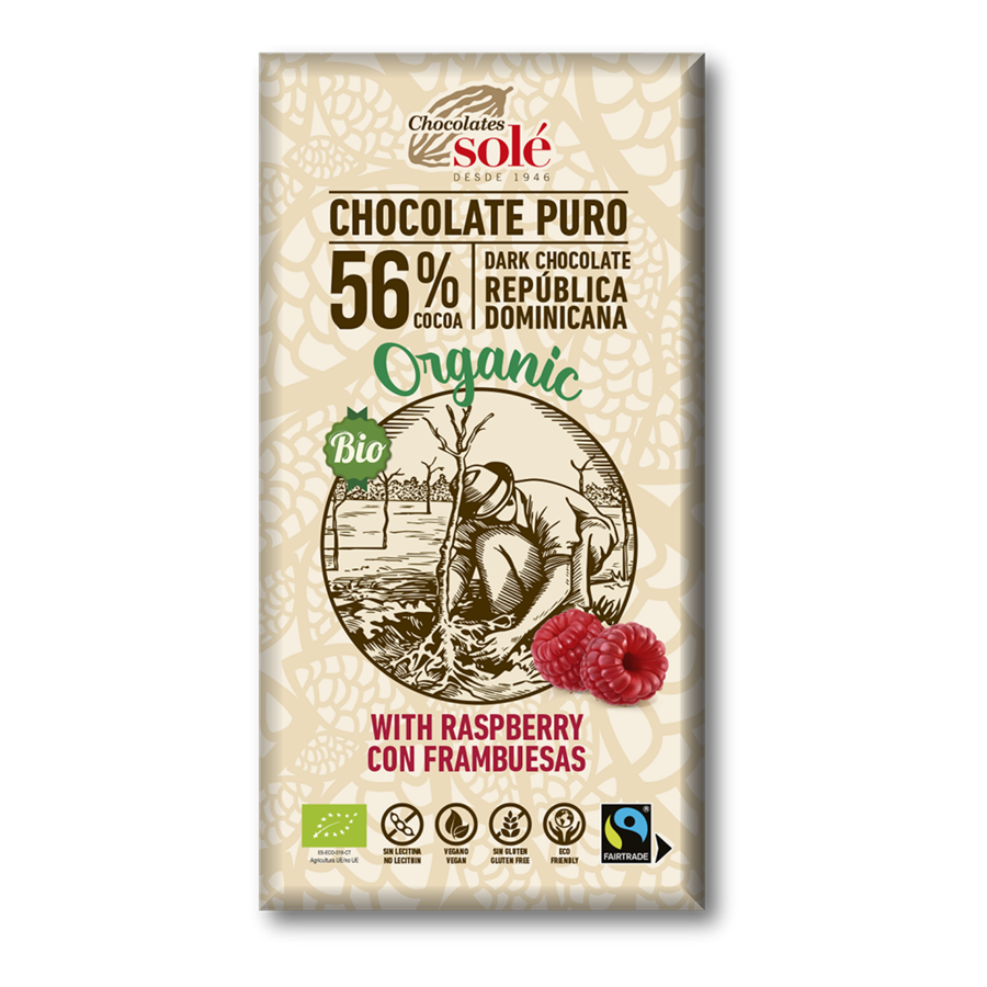 Chocolate negro con Frambuesas Ecológico (100gr) CHOCOLATES SOLÉ | F- J23010 | MUNDO ECOLÓGICO