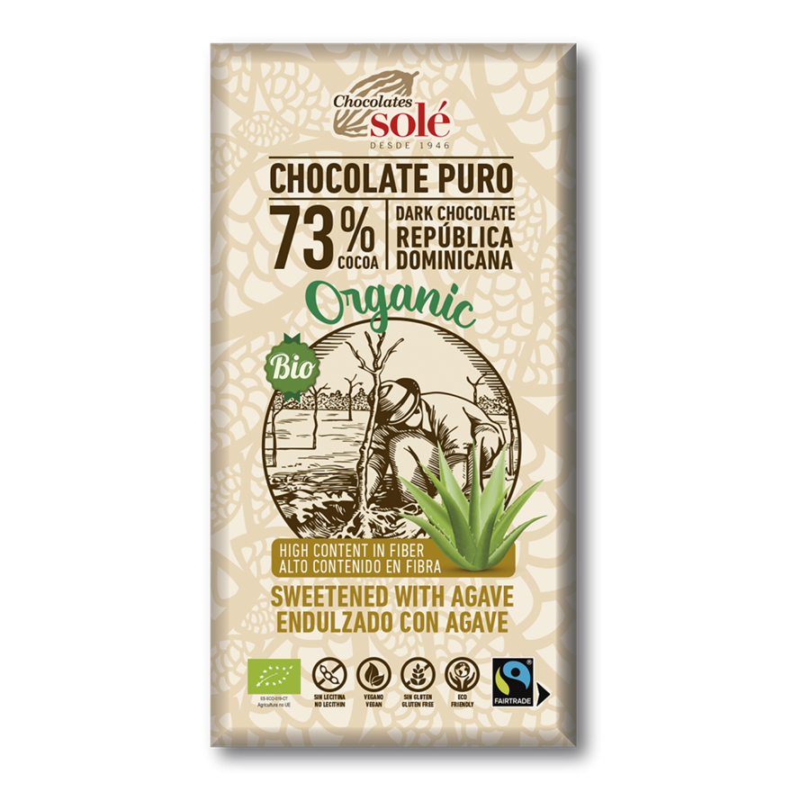Chocolate negro 73% con Agave Eco (100gr) CHOCOLATES SOLÉ | F- J23009 | MUNDO ECOLÓGICO