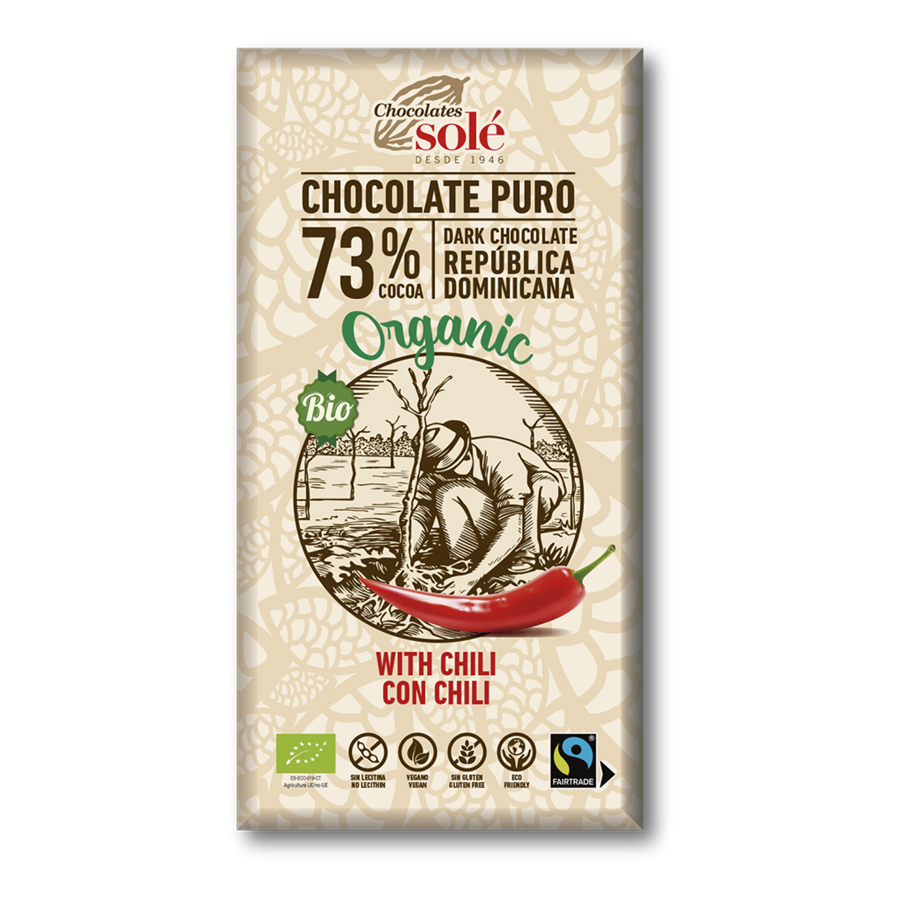 Chocolate negro 73% con Chili Eco (100gr) CHOCOLATES SOLÉ | F-J23005 | MUNDO ECOLÓGICO