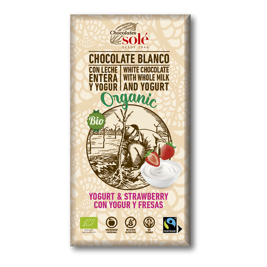 Chocolate blanco con Yogur y Fresas Eco (100gr) CHOCOLATES SOLÉ | F- J23013 | MUNDO ECOLÓGICO