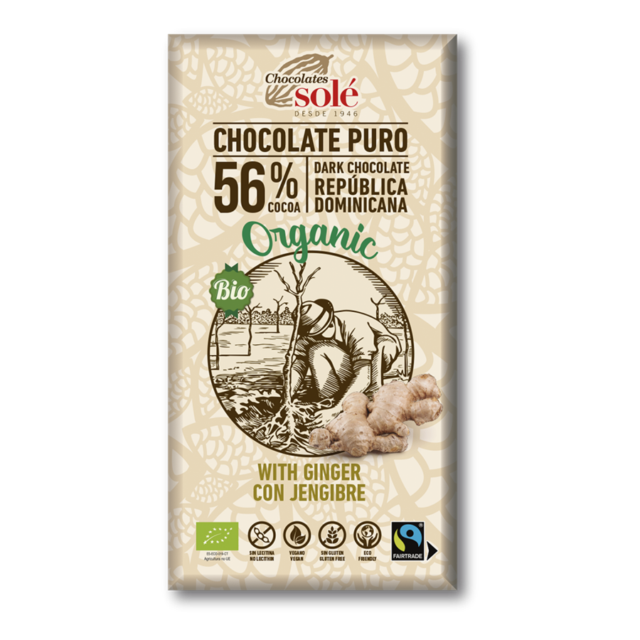 Chocolate negro con Jengibre (100gr) CHOCOLATES SOLÉ | F- J23004 | MUNDO ECOLÓGICO