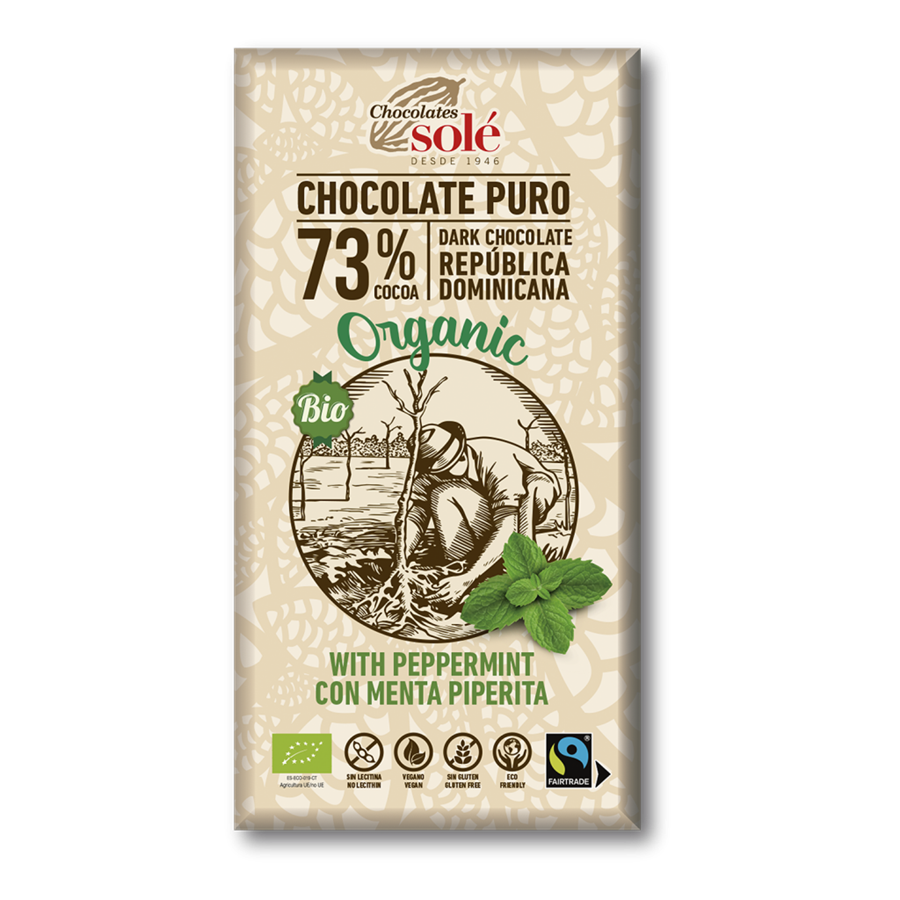 Chocolate negro 73% con Menta Eco (100gr) CHOCOLATES SOLÉ | F-  J25026 | MUNDO ECOLÓGICO