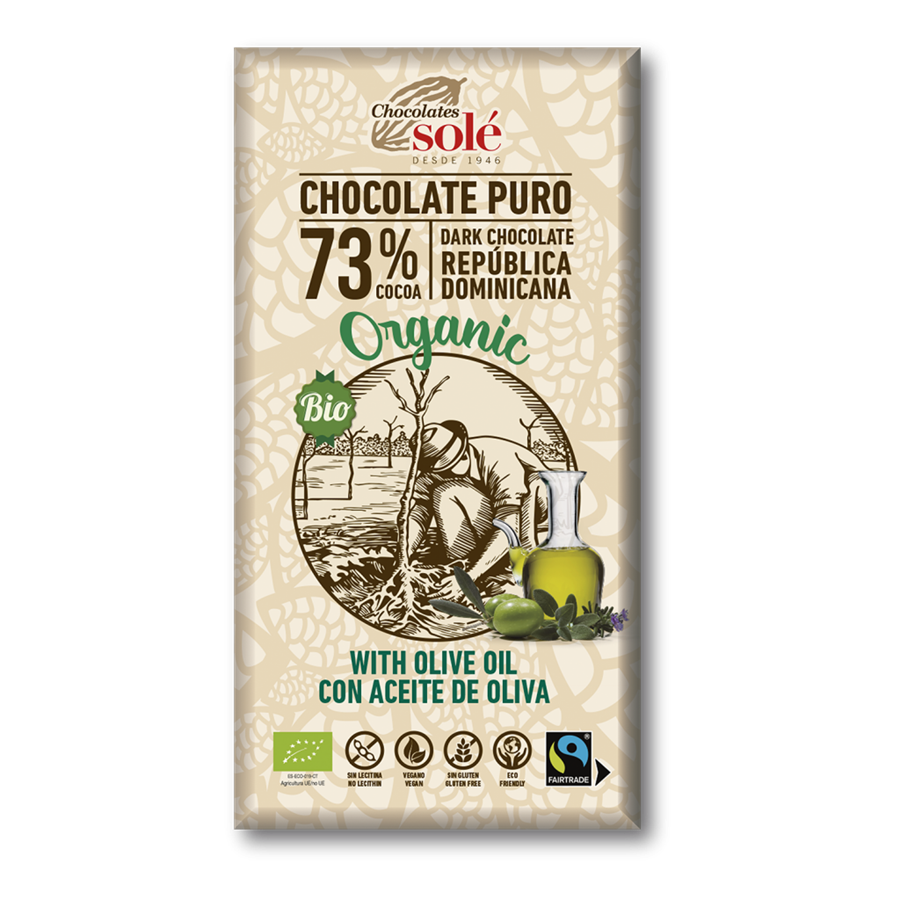 Chocolate negro 73% con Aceite de Oliva Eco (100gr) CHOCOLATES SOLÉ | F-  J23008 | MUNDO ECOLÓGICO