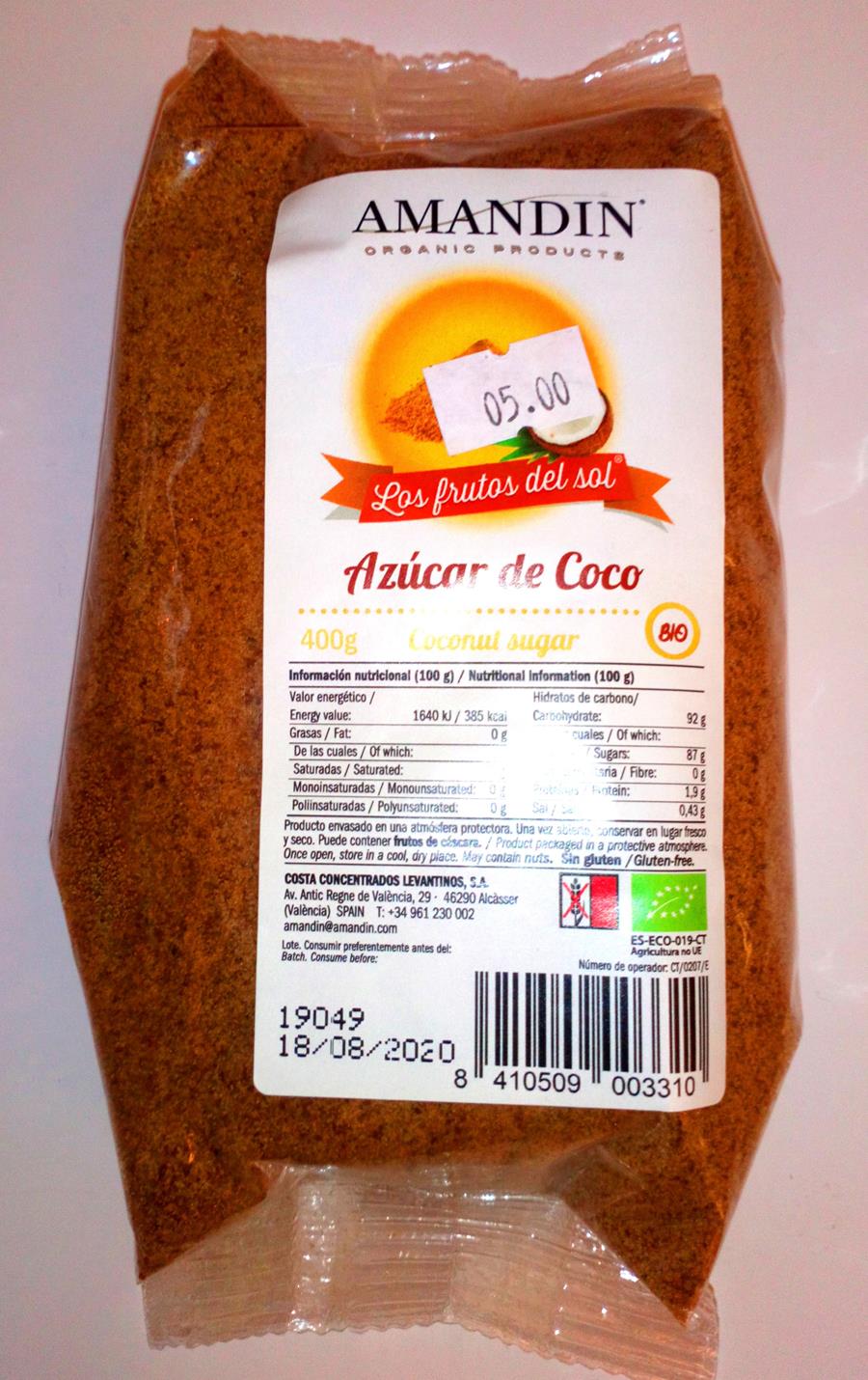 Azúcar de coco (400gr) AMANDIN | F- D19057 | MUNDO ECOLÓGICO